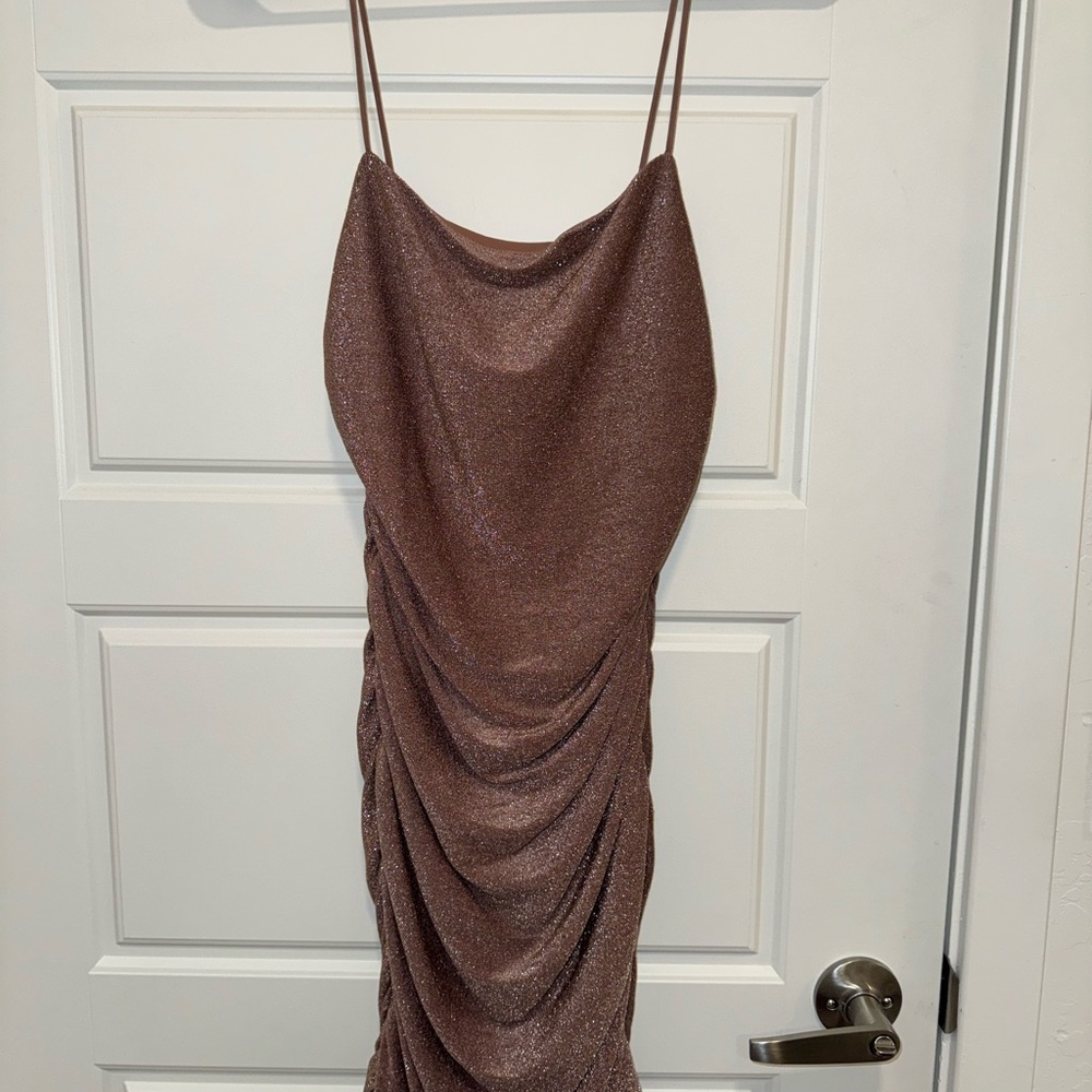 Elegant Pink Glitter Ruched Cocktail Dress
